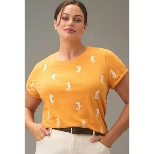 📌(Sold) NWT Anthropologie MAEVE The Caitlin Embroidered Sea Horse Orange 
Tee